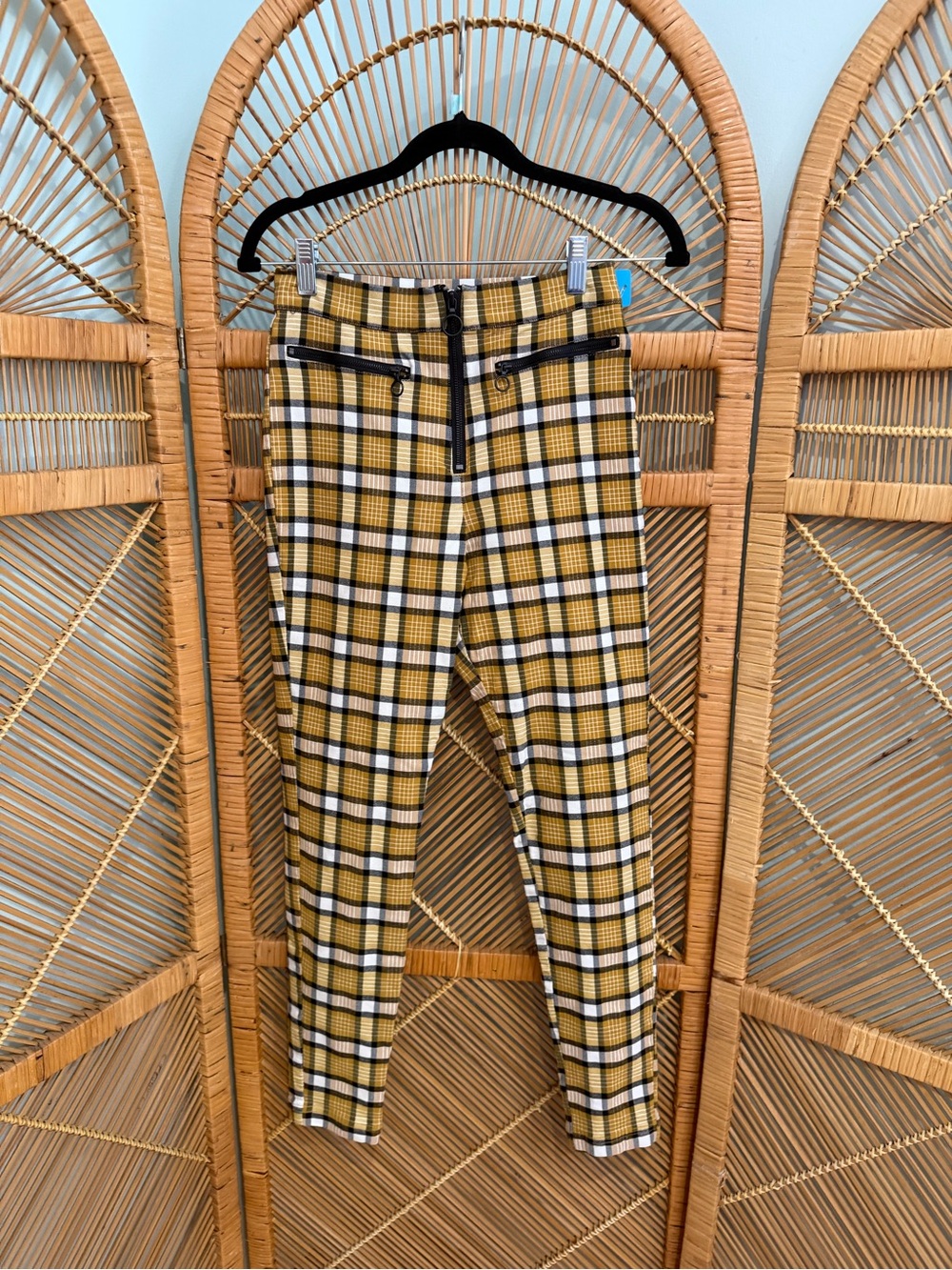 Urban Outfitters Mustard Yellow Plaid Slim Ankle Pants, 4